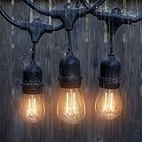 Worbest LED Commercial Outdoor String Lights Kit 48ft with 15 Hanging Sockets 2W S14 LED Bulbs inclu