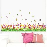 Amaom® Removable Beautiful Colorful Tulip Flowers With Butterfly Wall Decals Murals Home art Decor P