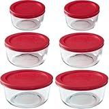 PyrexストレージPlus 12 Piece Set Includes 2各4カップラウンドストレージ、2カップラウンドストレージ、1カップラウンドストレージwithレッドプラスチックカバー