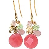 Surgicure ナチュラルストーン＆ゴールドリーフ フック ステンレス ピアス 1ペア カルセドニー