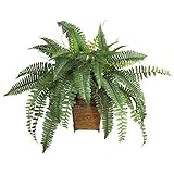 Nearly Natural 6549 Boston Fern with Wicker Decorative Silk Plant, Green by Nearly Natural