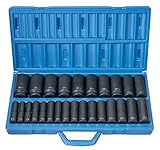 1/2"ドライブ　6ポイント　メトリック（MM）　ディープインパクトソケット 26pcセット