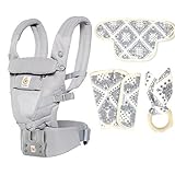 エルゴベビー ベビーキャリア ADAPT(アダプト)　クールエアー メッシュ 抱っこひも グレー （ヘッドサポート＋よだれパッド＋うさみみ（歯固め）付）【正規代理店2年間保証付】