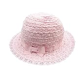 LeafIn キッズハット ベビー帽子 レース素材 蝶結び リボン付き レース リボン 紫外線対策 UVcut帽子 サファリハット チューリップハット (46cm, ピンク)