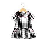 ベビー服 100cm 女の子 子供服 Pojour ワンピース 黒チェック柄スカート 夏ドレス ドレス 子供ギフト 通気 綿