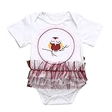 Cutelove 子供服 ロンパース カバーオール 小鳥柄 女の子 幼児 キッズ レース飾り 可愛い 半袖 夏 出産祝い ホワイト