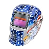 Hanbaili 溶接ヘルメット、レッドイーグルフラグソーラー溶接ヘルメット自動暗くなるフード、ミグティグアーク溶接機マスクブルーイーグルデザイン