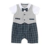 Honey baby ベビー服 男の子 スーツ 子供服 ロンパーススーツ ベビー服 ロンパース 新生児 紳士風 蝶ネクタ出産祝い 結婚式 お宮参り 七五三 記念日 (80cm, グレー)