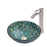 Vigo Oceaniaガラス容器シンクとOtis蛇口with Pop Up、つや消しニッケル