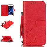 UNEXTATI Galaxy S7 ケース 高品質 PUレザー 手帳型ケース 衝撃吸収 カバー カード収納 全面保護 Samsung GalaxyS7 用 Case Cover (レッド)