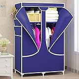 ワードローブ 衣類収納カバー付きハンガー クローゼット 組み立て 収納棚 (紺色)