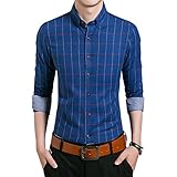 Gaosa メンズ お洒落 チェック柄 ワイシャツ ボタンダウン 長袖 折り襟 着回し カジュアル ビジネス スリム ドレスシャツ 父の日ギフト (4XL, ブルー)