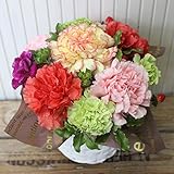 母の日ギフト　white basket アレンジ　(Mサイズ)　生花のアレンジメントです 。「誕生日」「お祝い」「贈物」　◎◎マケプレお急ぎ便・日時指定利用可能・午前中のご発注で翌日配達も可能　■■ 