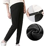 Baby-mine(ベイビーマイン) マタニティ パンツ ロング ストレッチ 裏起毛 ブラック 調節可能 暖かい ポケット (XL)