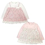 (ピンク/95cm)ベビー服 女の子 Tシャツ 長袖 キャミソール 重ね着風 レース フリル 花柄 リボン装飾 女児 ベビー