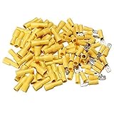 WINGONEER 100Pcs（50 Pairs）12-10 AWG絶縁されたメススペードクイックスプライスワイヤターミナルワイヤ圧着コネクタキット - イエロー