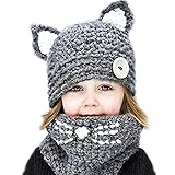 （サクララ）Sakulalaベビー キッズ 子供用 ニット 帽子 耳付き ネックウォーマー かわいい 防寒 あったかアイテム カジュアル 男女兼用 秋　秋冬 (黒い)