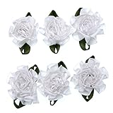 funnytoday365 30pcs 1ホワイトカーネーションサテンファブリック花リーフフリル花アップリケ裁縫ウェディングヘアアクセサリー25 mm