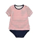 【MINI MAM】 ボーダー カジュアル 見せかけ ボディスーツ 女の子 男の子 ベビー 赤ちゃん 男女兼用 80㎝ 紺色 赤 灰色 トップス 半袖 ロンパース (レッド)