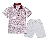 (ウォ２U)Woo2u ボーイズ 男の子 キッズ 春夏 半袖 スポーツ カジュアル 上着 Tシャツ＆ハーフパンツ 通勤 通学 肌着 子供服 普段着 2点セット 赤色 120