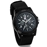 JewelryWeメンズブラックMilitary Army Pilot AviatorスタイルアウトドアスポーツウォッチファブリックキャンバスストラップWrirstwatch