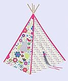 Bacati – Girl 's折りたたみ式Teepee再生テント植物ピンクwith竹4極