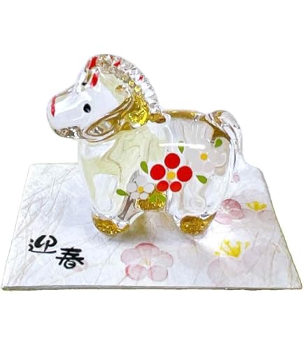 Amazon.co.jp: 干支 午 ガラス 置物 馬 うま 2026年/ 午 ﾗｲﾝｽﾄｰﾝ付硝子