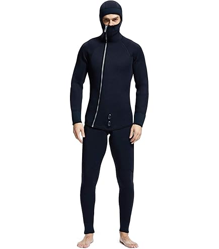 Amazon | HUANG ウェットスーツ 5mm メンズ 冬用 フード付き 素潜り