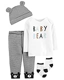 カーターズ セット 長袖Ｔシャツ+パンツ+帽子+靴下の4点セット☆モノクロBear☆男の子,女の子 (12M(75-80cm))