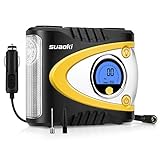 suaoki エアコンプレッサー 車用空気入れ シガーソケット接続式 空気圧測定 LEDライト付き 自動車 バイク ボール 浮き輪 レジャー用品など 【一年間保証付き】