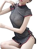チャイナドレス風パジャマ　ベビードール セクシー レディース パジャマ クロッチ 過激 スリップ 寝間着 シュミーズ ナイトウェア コスブレ チャイナドレス シャイニー シルバー