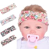 ZYCC4本の赤ちゃんの少女TurbanのヘッドバンドBohoフラワープリントクロスノットベビーコットンヘッドラップ