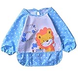 Canis ベビー　お食事エプロン　長袖　防水 お絵描き 離乳食 保育園用 対象年齢1～4歳 　かわいいデザイン　動物 6色 (ブルー獅子)