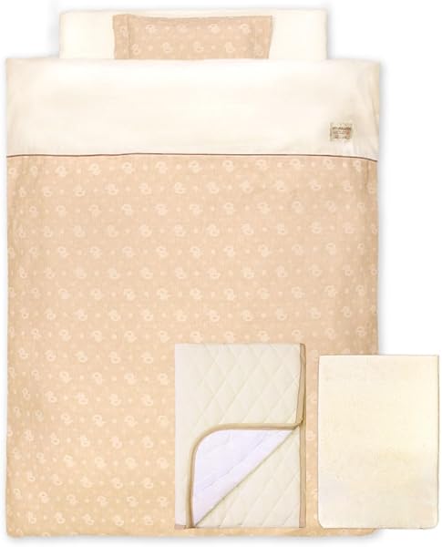 un doudou ベビー布団 10点セット オーガニックコットン ダブルガーゼ ひよこ 70×120cm 綿100% 全部洗える 日本製 の 布団カバー と 敷き布団 と 丸形まくら 1100 A-160 - 1