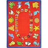 Joy Carpets Kid Essentials Early Childhood Oval Hebrew Alphabet ABC Animals Rug Red 10'9 x 13'2 [並行輸