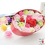 Made in japan　BIOフレグランスソープフラワー　オーバルボックス　日本デザイン　お祝い　記念日　お見舞い　ホワイトデー　母の日　父の日 (レッドM)