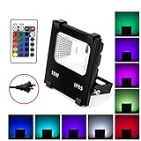 LED投光器 RGB 10W フラッドライト 16色 4モード ガーデンライト リモコン付き 防水仕様IP65 (ホリデー照明ライト、風景ランプ、ステージランプ)