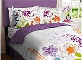 Purple, Green, Orange & White Girls Multi Flower Full Comforter Set (7 Piece Bed In A Bag) [並行輸入品]
