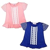 (ピンク/95cm)ベビー服 女の子 Tシャツ 半袖 パフスリーブ Aライン 裾フリル レースプリント 女児 ベビー