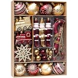 REENEW 北欧風 クリスマスボール オーナメント デラックス ボール50個セット クリスマスツリー 飾り おしゃれ ゴージャス (バーガンディゴールド)
