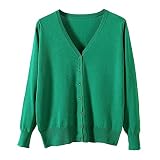 [Blostirno] Vネックカーディガン レディース 長袖 ニット 無地 きれいめ グリーン（JK0822green-4xl）