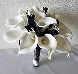 アイボリーカラーリリー柄ブラックベビーBreathブライダルウェディングブーケ&ブートニア 12" Bouquet ブラック