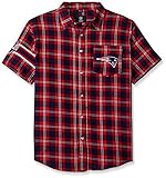 新しいEngland Patriots Wordmark基本的なフランネルシャツ – 半袖 M ブルー
