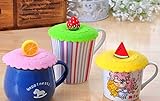 Rimobul 3 pcs Lovely Watertight Silicone Cup Lid Cover Mug Cap Block dust Leakproof Lid (Fruit) [並行輸
