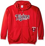 MLB Minnesota TwinsメンズFull Zip Poly Fleece with Wordmark Chest withロゴnearポケット、4 x、レッド