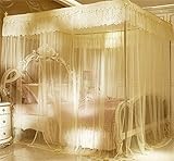 royal-ヨーロピアンスタイルスクエアトップMosquito Net three-door暗号化ダブルベッドプリンセススタイルステンレススチールブラケットベージュ Diameter 32mm