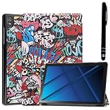 タッチペン フィルム2枚付 ソフトバンク Lenovo TAB6 A101LV ケース レノボ タブ6 10.3インチ softbank A101LV カバー おしゃれ かわいい 薄型 オートスリープ機能 レノボTab 6カバー 耐衝撃 全面保護 大量注文対応 10.3インチタブレットケース デザインケース ソフトバンクタブレット （T0291-graffiti）