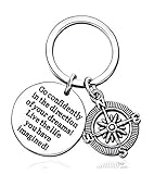 Tmrow 1個 キーチェーン Go Confidently In The Direction コンパスダブルペンダント卒業ギフトステンレススチール