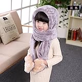 子供用　ウサギデザイン　かわいい　多機能　帽子　マフラー　手袋　耳覆い機能　スカーフ　グローブ　ふわふわ　防寒対策　キッズ　女の子対応　ワンピース (グレー)