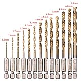 13ピース/ロット1.5?6.5ミリメートルhss高速度鋼チタンコーティングされたドリルビットセット1/4六角シャンク電動工具